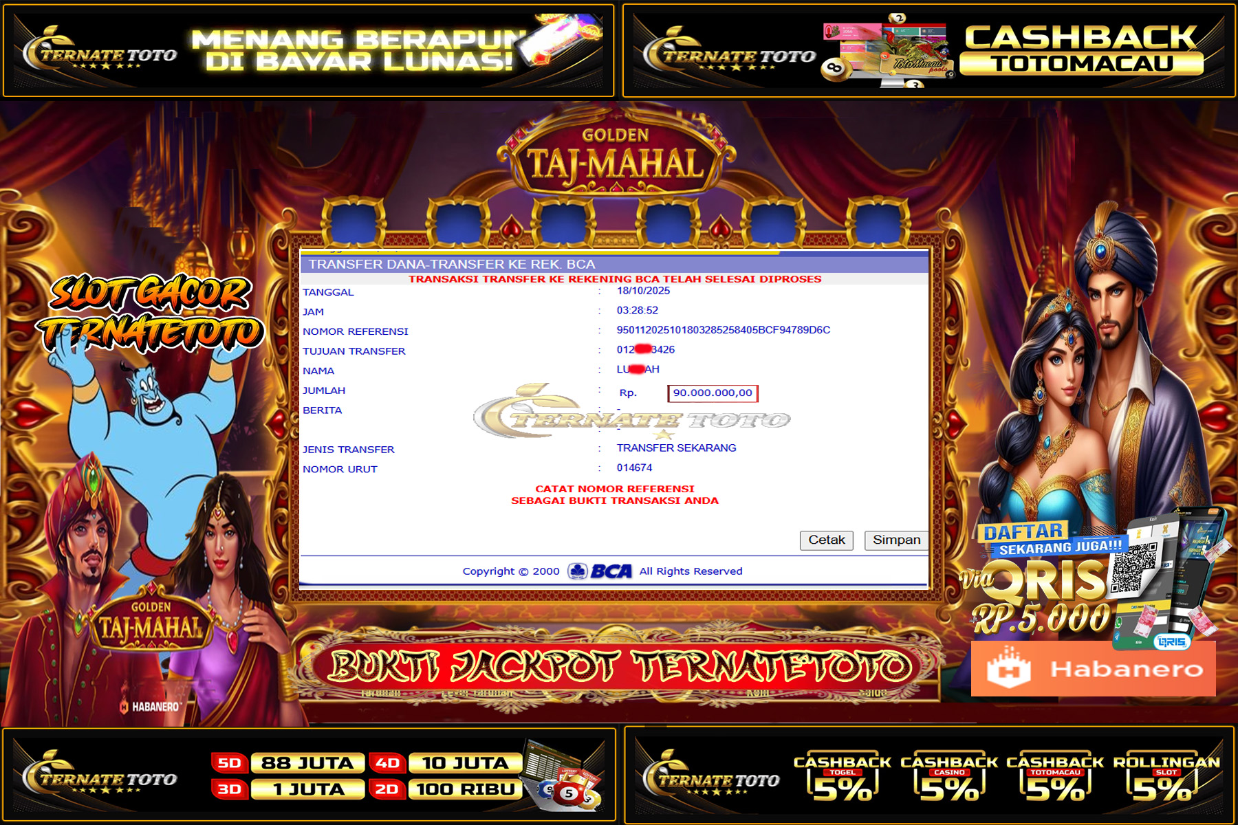 TERNATETOTO - MENANG GOLDEN TAJ-MAHAL DI HABANERO PLAY Rp.90,000,000,-